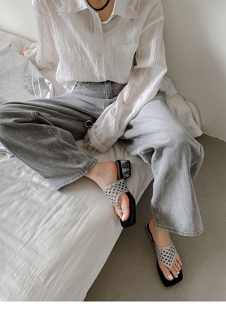Karin Luna Hot-Selling Braided Style  In stock Toe-strap Woven Sofa Insole Slippers