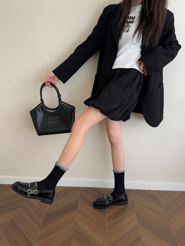 Karin Luna In Stock Spot Goods  Retro Style Slip-On Metal Buckle Loafers