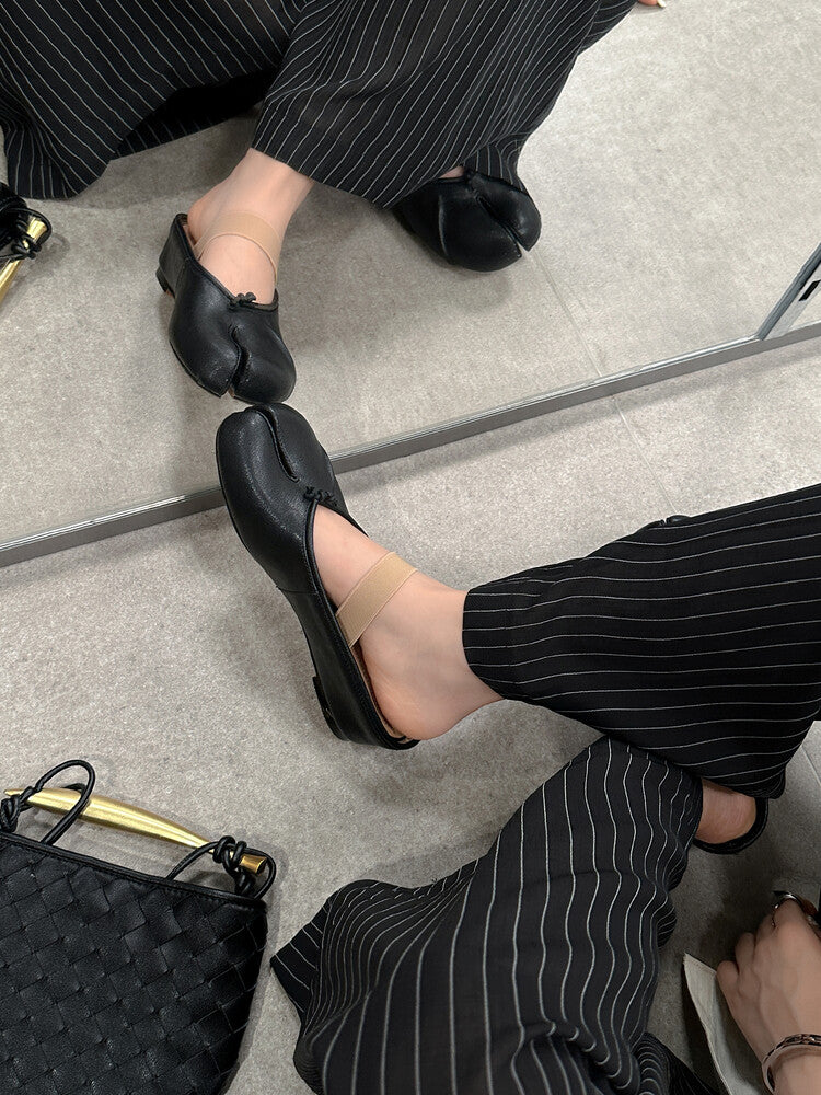 Karin Luna Classic Split-Toe Shoes  Explosive Pattern One-Strap Mary Jane Height-Increasing Full Leather Closed-Toe Slippers