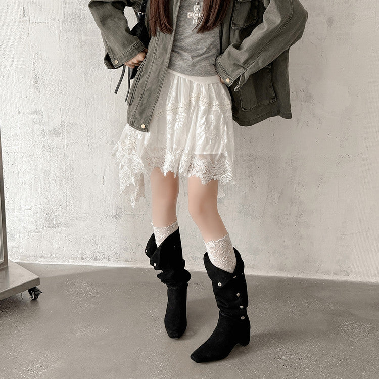 Karin Luna Bestseller Hot-Selling Hidden Buckle Lazy Style Square-Toe Height-Increasing Suede Western Boots