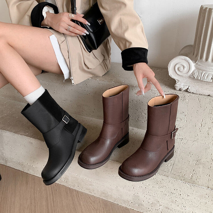 Karin Luna Belt Buckle Chunky Heel Fashion Short Boots