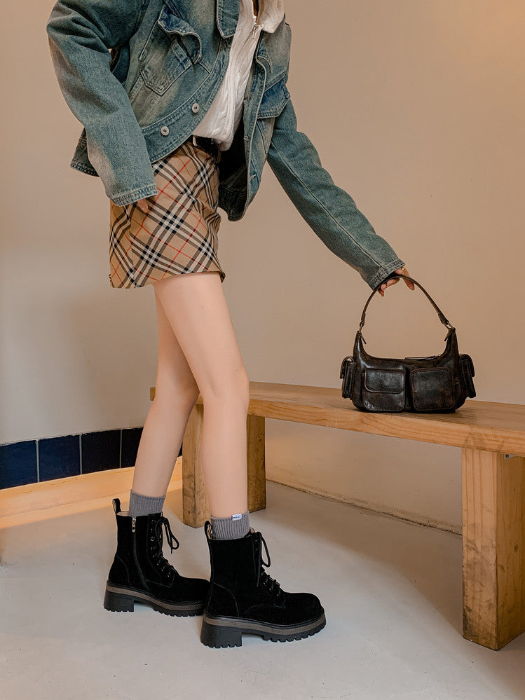 Karin Luna In Stock Casual style thin strap round toe suede ankle boots