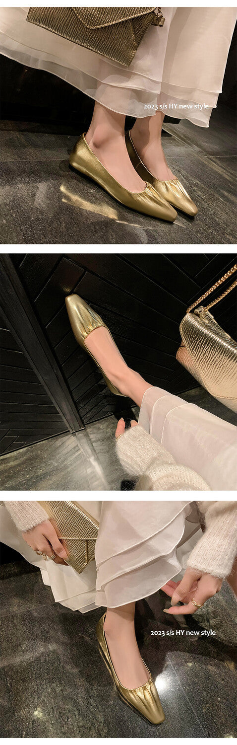 Karin Luna fell in love at first sight~ Spot Goods  Spot Goods Vintage Wrinkled Hollow Soft Sheepskin Elegant Versatile Single Shoes