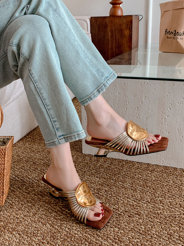 Karin Luna Bestseller Popular New Image  Comes with data plan included Resort Style Irregular Heel Thin Strap Slippers