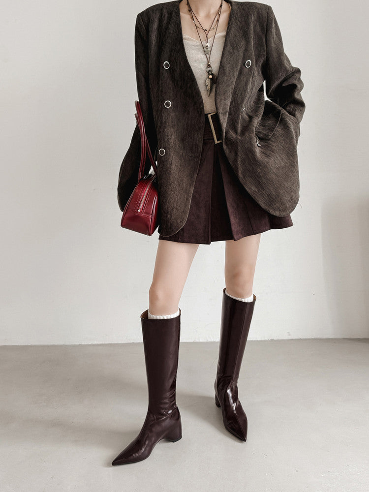 Karin Luna Elegant Style Pointed Toe Internal Height Increase Long Boots