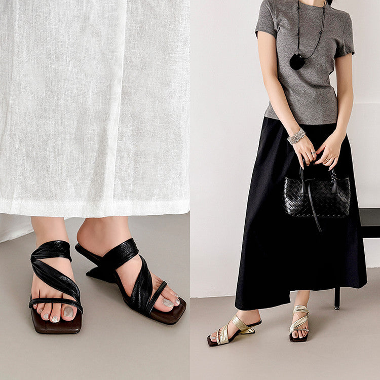 Karin Luna In Stock Spot Goods Minimalist Style Square-Toed Irregular Heel Slippers