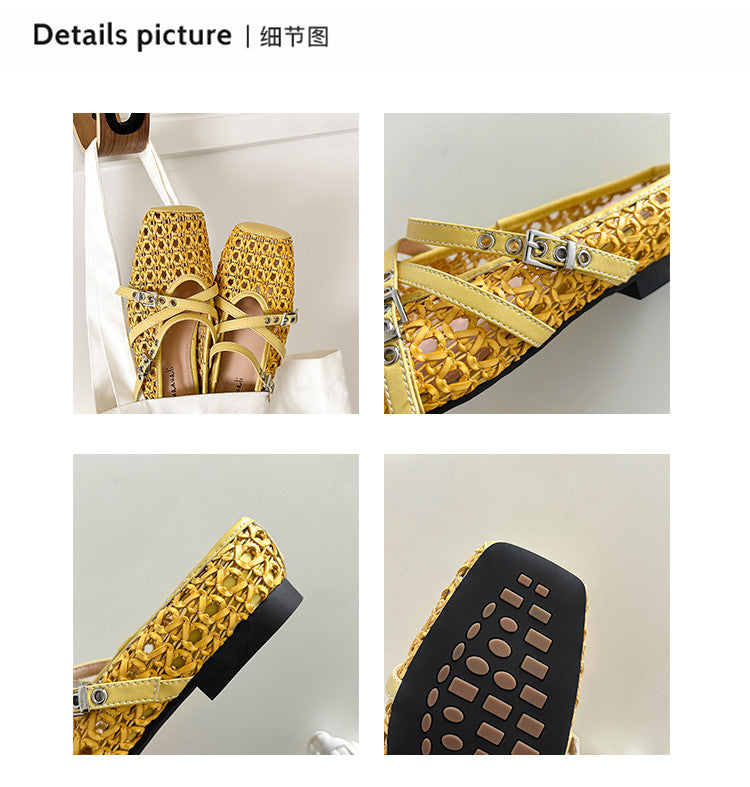 Karin Luna In Stock Spot Goods  Hot-Selling Square-Toe Woven Pig Nose Closed-Toe Slippers