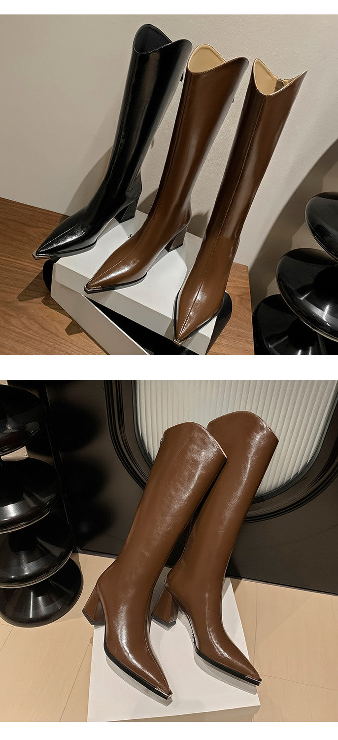 Karin Luna In Stock In-stock Pointed Toe Elegant High Heels v Slimming Effect Long Boots