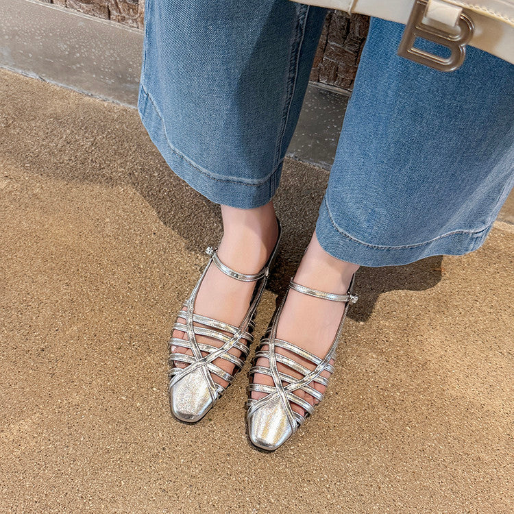 Karin Luna In Stock Spot Goods   French Retro Hollow Small Square Toe One-Strap Slippers