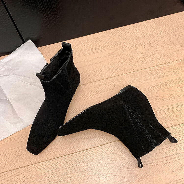 Karin Luna Classic Style Internal Height Increase Cowhide Leather Small Square Toe Short Fashion Boots