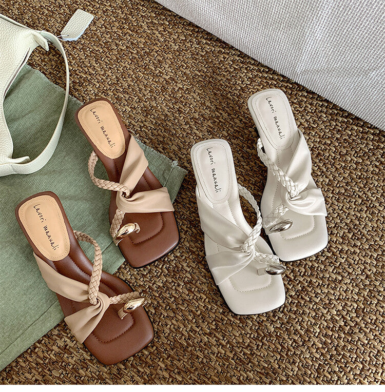 Karin Luna has a sense of design ~Twist Braided Cross Strap Square Toe Sandals