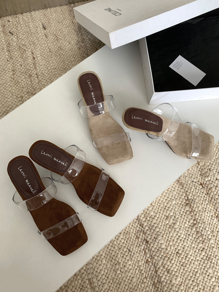Karin Luna Hot-Selling Amber Element~Spot Goods Spot Goods Transparent tpu   Minimalist Square-Toed One-Strap Slippers