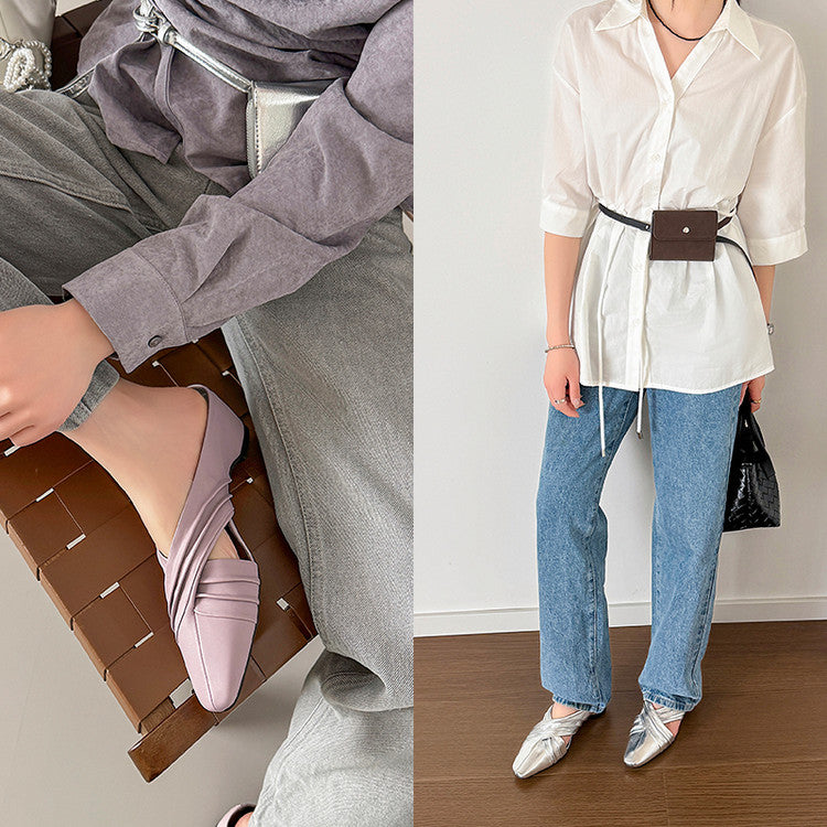 Karin Luna In Stock In Stock Basic Elegant Fairy Style Small Square Toe Sheepskin Slippers