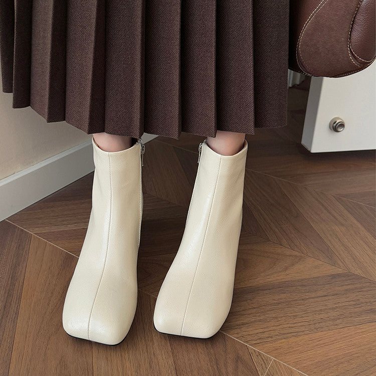 Karin Luna French Style Square Toe Chunky Heel Ankle Boots
