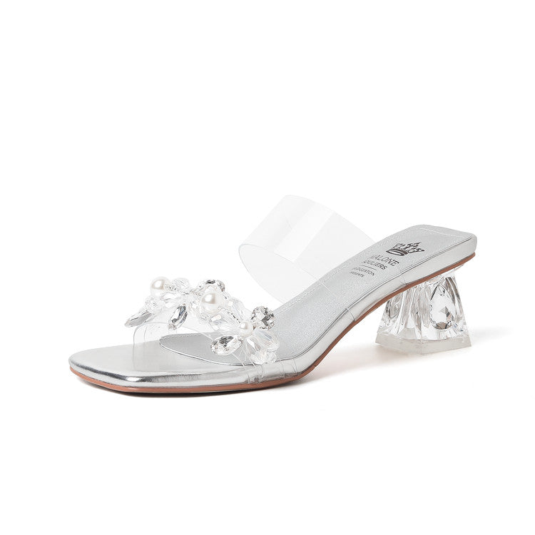 Karin Luna In Stock Spot Goods  Always in stock Square Toe Sweet Rhinestone Crystal Heel Slippers