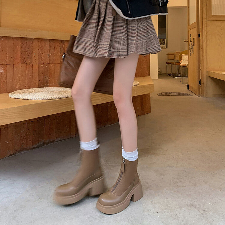 Karin Luna Basic Bestseller Timeless Thick Fur Lined Round Toe Thick Sole Cowhide Snow Boots