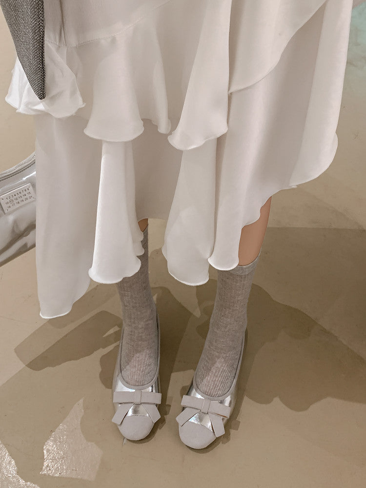 Karin Luna In Stock Spot Goods    Color Block Sweet Bowknot Hidden Wedge Shallow Mouth Flats