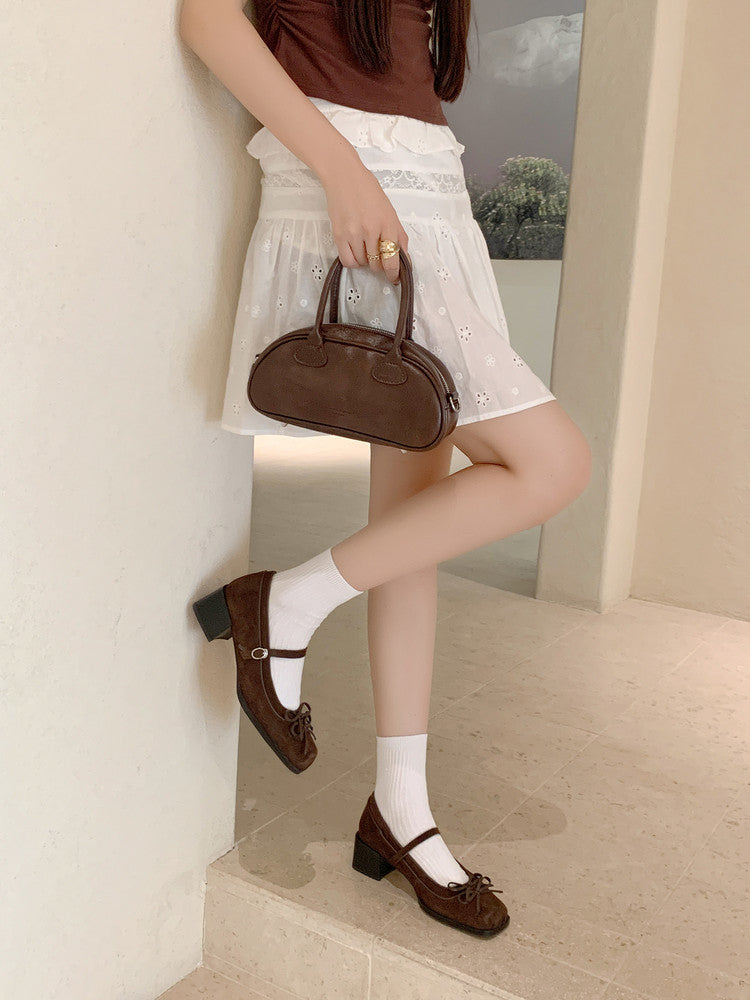 Karin Luna In Stock Spot Goods   One-strap Bowknot Square Toe Chunky Heel Mary Jane Shoes