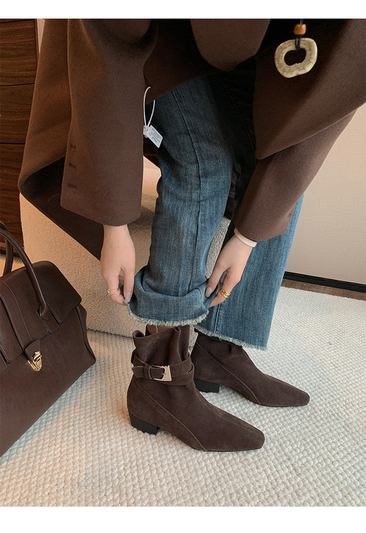 Karin Luna In Stock In Stock Hot-Selling Basic Old Money Style Retro Belt Buckle Short Boots