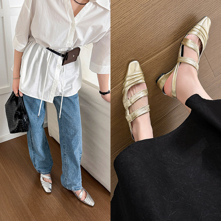 Karin Luna In Stock In Stock Minimalist Soft Upper Small Square Toe Chunky Heel Sandals