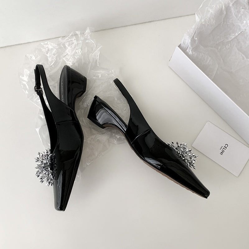 Karin Luna Brilliant Fireworks~Elegant Square-Toed Closed-Toe Chunky Heel Sandals