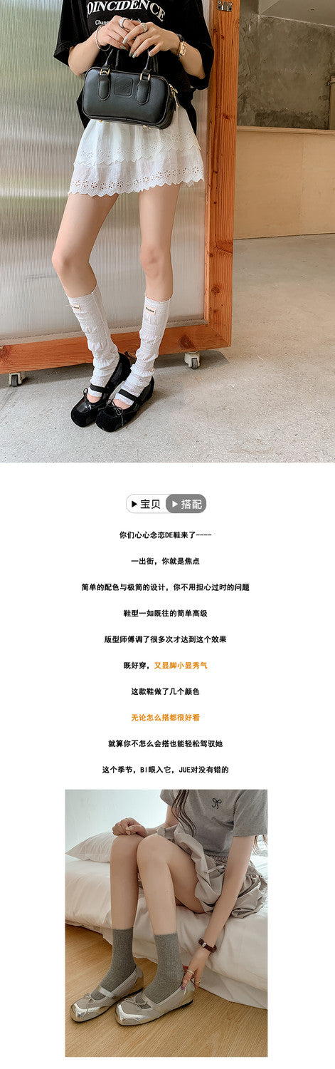 Karin Luna In Stock Spot Goods    Color Block Cowhide Leather Square Toe Slip-On Height Increasing Bowknot Flats