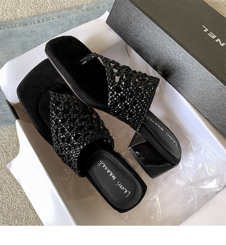 Karin Luna Hot-Selling Braided Style  In stock Toe-strap Woven Sofa Insole Slippers