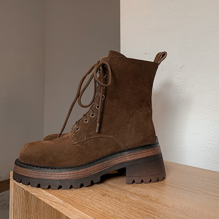 Karin Luna In Stock Casual style thin strap round toe suede ankle boots