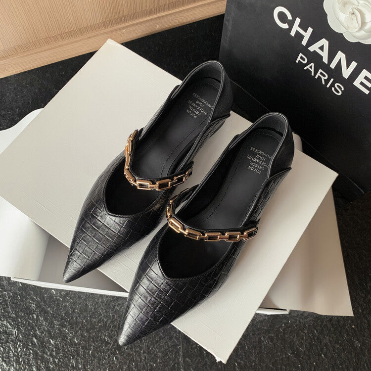 Karin Luna has prepared stock  Metal Fasteners Commuting Style Pointed Toe Chunky Heel Stone Pattern Large Single Shoes