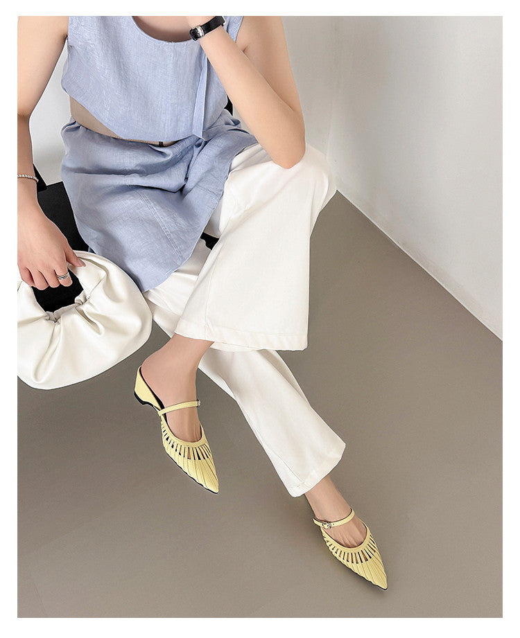 Karin Luna Casual Feel~In stock Pointed Toe Hollow Design Note Pointed Toe Slippers
