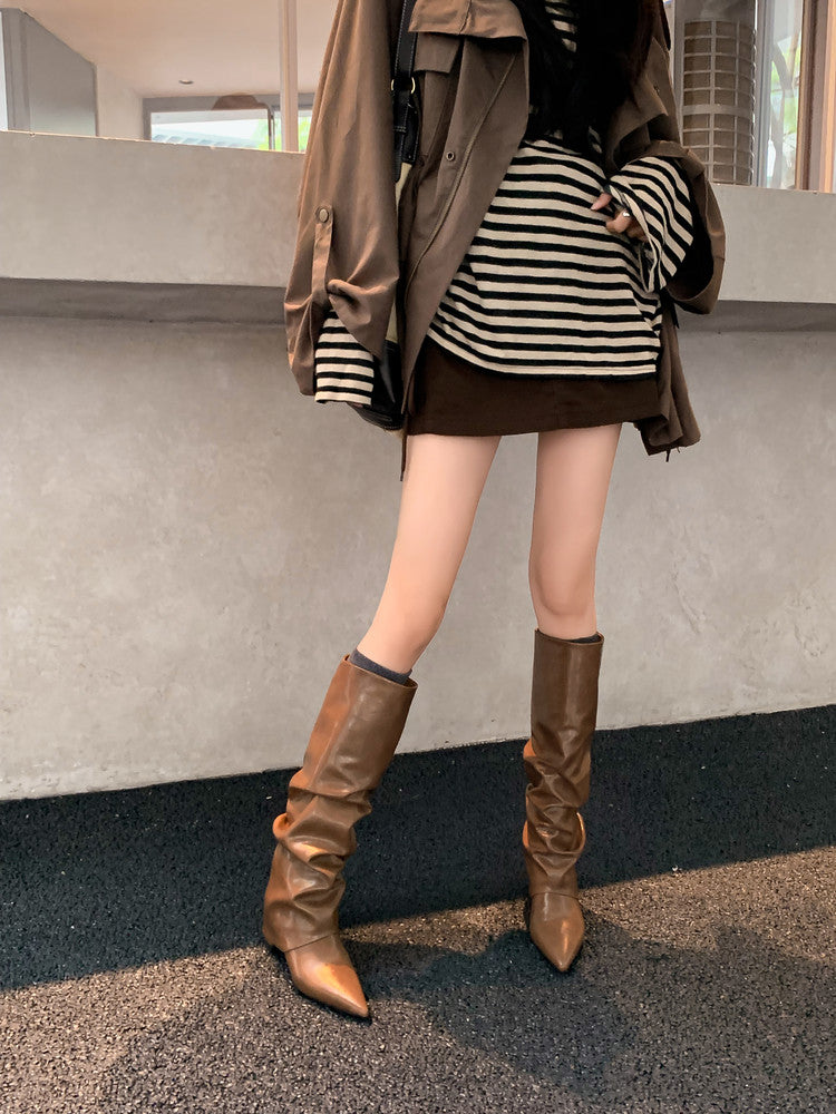 Karin Luna Elegant Style Pointed Toe Hidden Wedge Long Boots