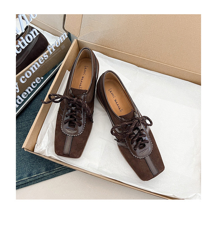 Karin Luna In Stock Spot Goods   Pig Nose Thin Strap Square Toe Patchwork Single Shoes