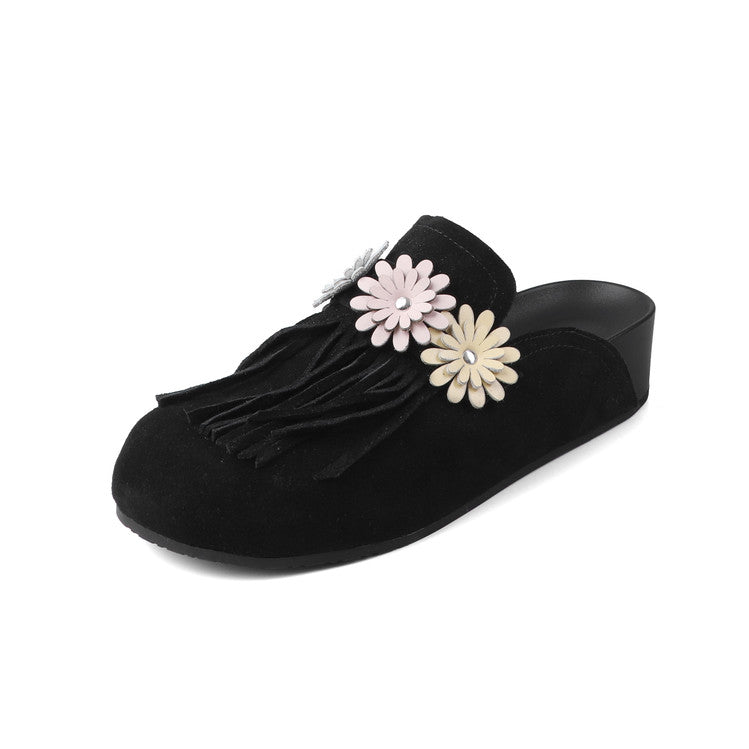Karin Luna   Tassel Three-Dimensional Flower Thick-Soled Closed-Toe Slippers