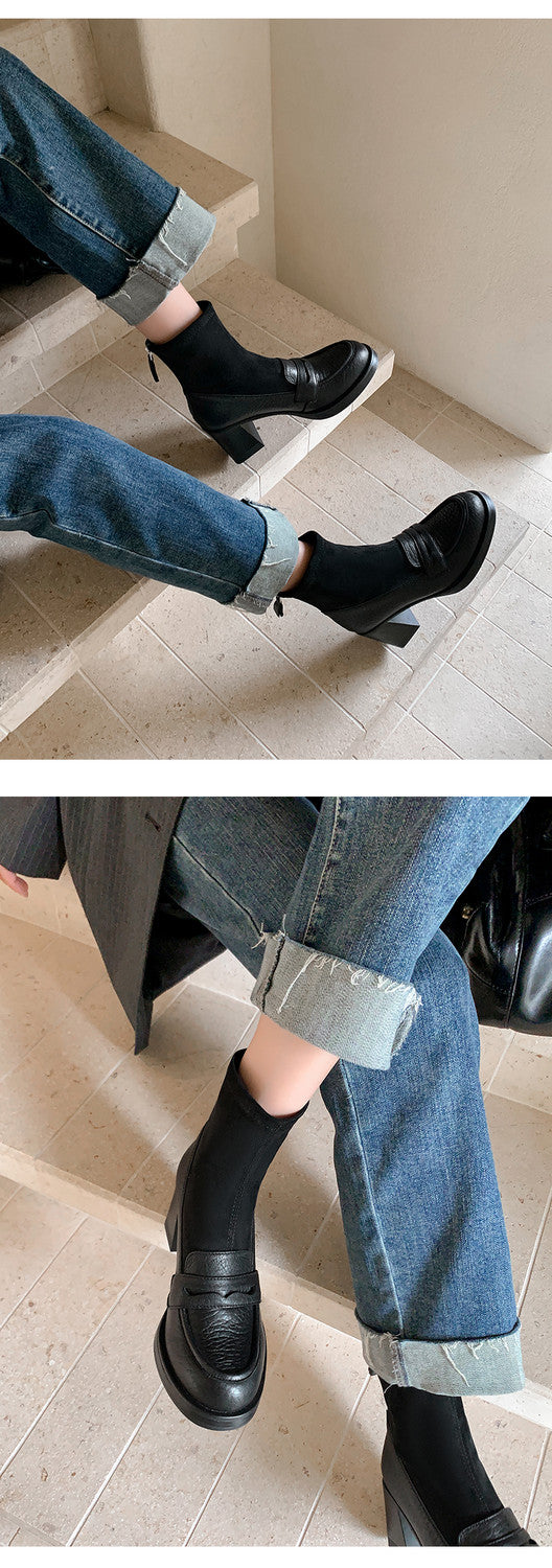 Karin Luna Hot-Selling Element Round Toe Elephant Pattern Elastic Thick Heel Short Boots