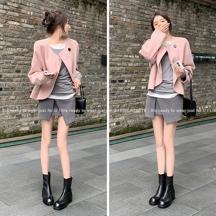 Karin Luna In Stock Spot Goods  Full-grain leather inside and out   Minimalist Texture  Round Toe Flat Bottom Basic Short Boots