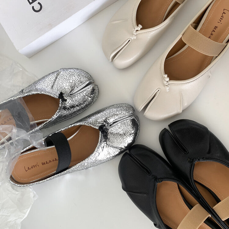 Karin Luna Classic Split-Toe Shoes  Explosive Pattern One-Strap Mary Jane Height-Increasing Full Leather Closed-Toe Slippers