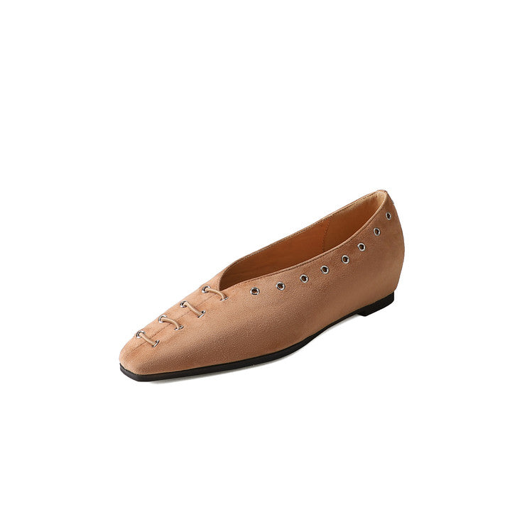 Karin Luna In Stock Spot Goods    Old Money Style Square Toe Suede Flats