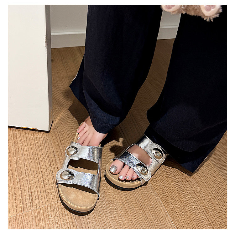 Karin Luna   Casual Style   Thick Sole Belt Buckle Slide Sandals