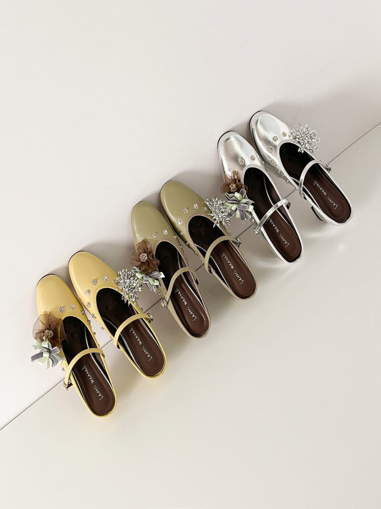 Karin Luna In Stock Spot Goods  Full-grain leather inside and out  Ultra Exquisite Round Toe Hidden Heel Closed-Toe Slippers
