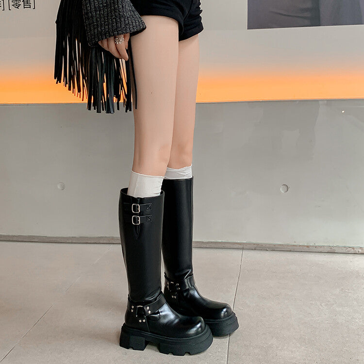 Karin Luna Full Cowhide  miumiu Popular Round Toe Thick Sole Beautiful and height-increasing