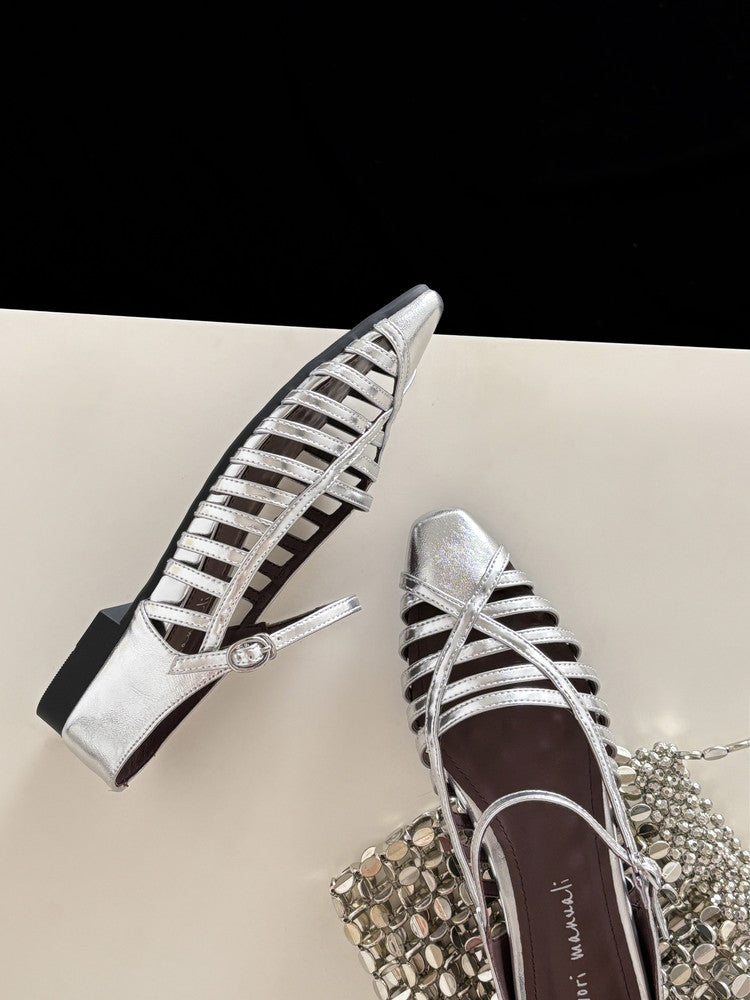 Karin Luna In Stock Spot Goods   French Retro Hollow Small Square Toe One-Strap Slippers