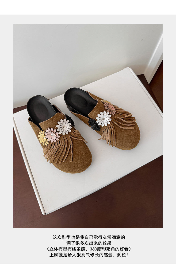 Karin Luna   Tassel Three-Dimensional Flower Thick-Soled Closed-Toe Slippers