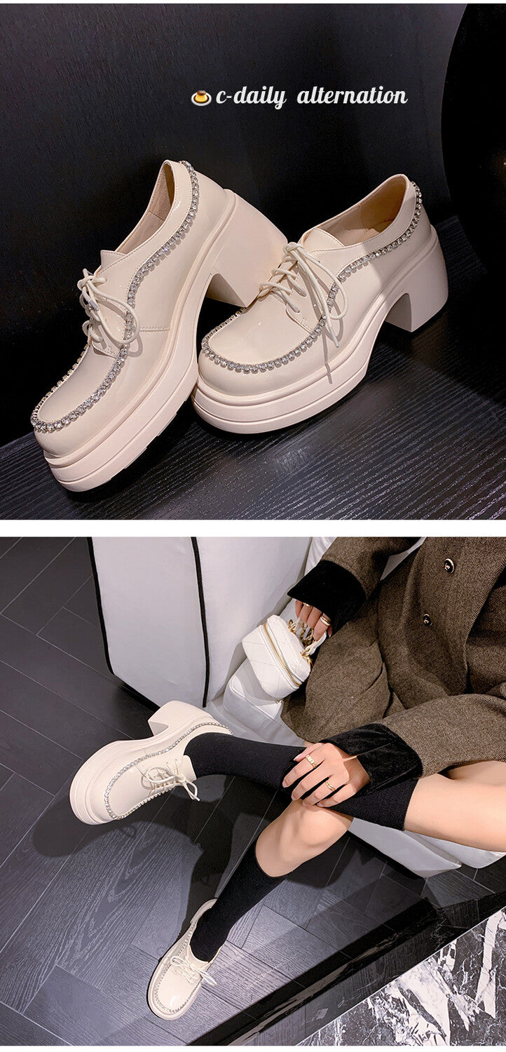 Karin Luna In Stock In Stock  Rhinestone Shoe Edge Trim Lace-up Thick Sole Loafers Best-selling in stock