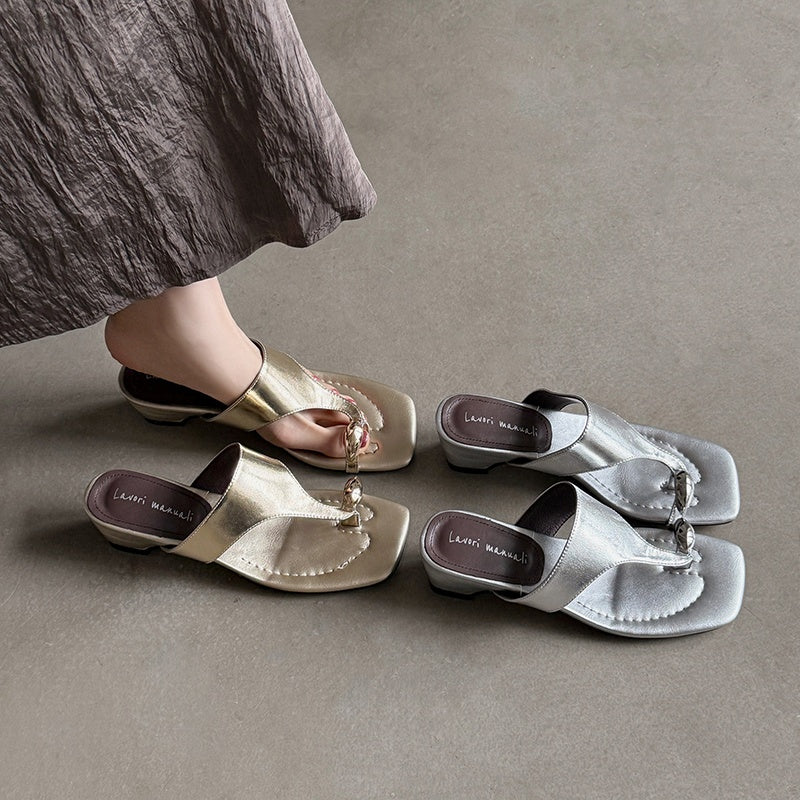 Karin Luna In Stock Spot Goods Clip-toe Square Toe Metal Buckle Minimalist Slippers