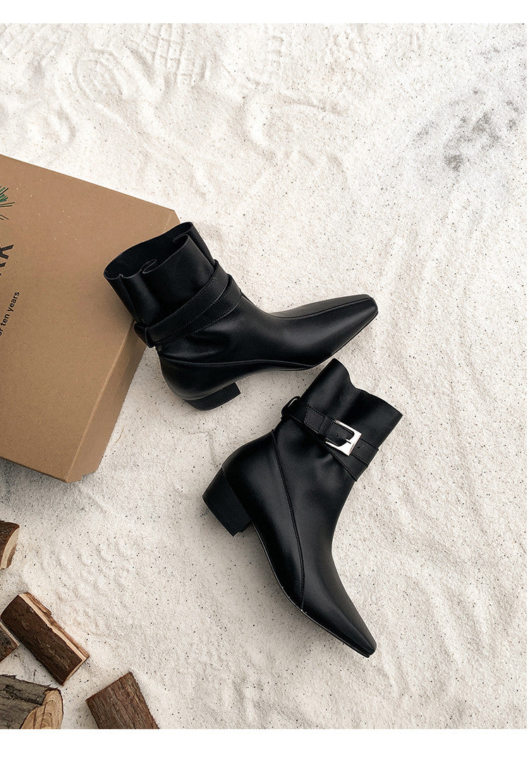 Karin Luna In Stock In Stock Hot-Selling Basic Old Money Style Retro Belt Buckle Short Boots