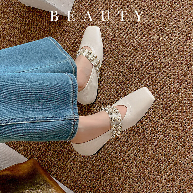 Karin Luna In Stock Spot Goods  Pig Nose Metal Strap Super Soft Granny Full Leather Mary Jane Shoes