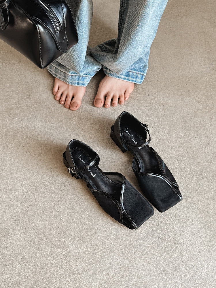 Karin Luna In Stock In Stock  Internet Celebrity Style Square Toe Mesh Chunky Heel Sandals