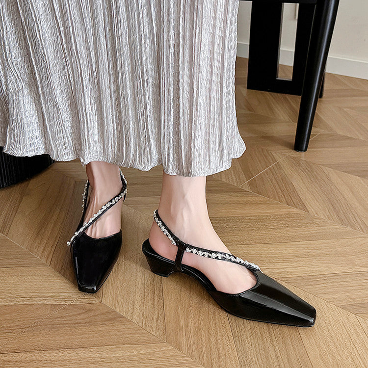 Karin Luna In Stock In Stock  Fresh Summer Vibes  Rhinestone Small Square Toe Elegant Closed-Toe Sandals