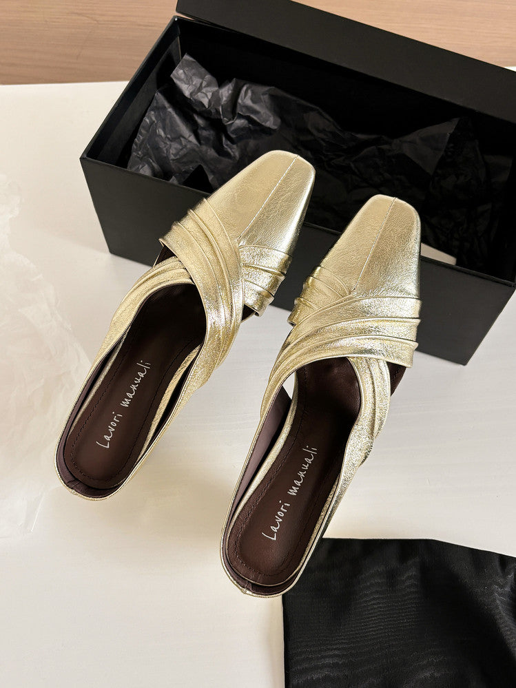 Karin Luna In Stock In Stock Basic Elegant Fairy Style Small Square Toe Sheepskin Slippers