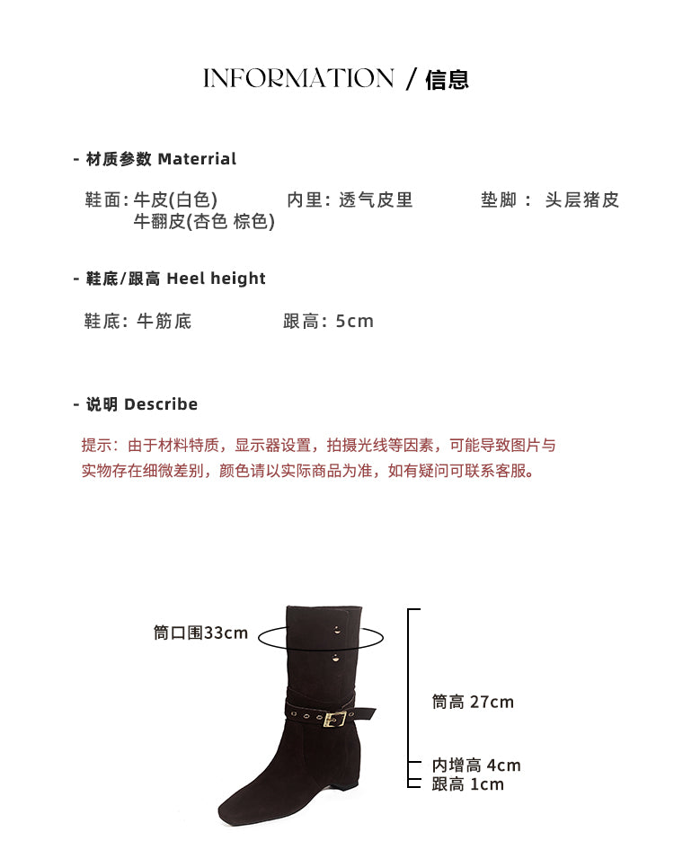 Karin Luna Foldable Belt Buckle Square Toe Hidden Wedge Short Boots